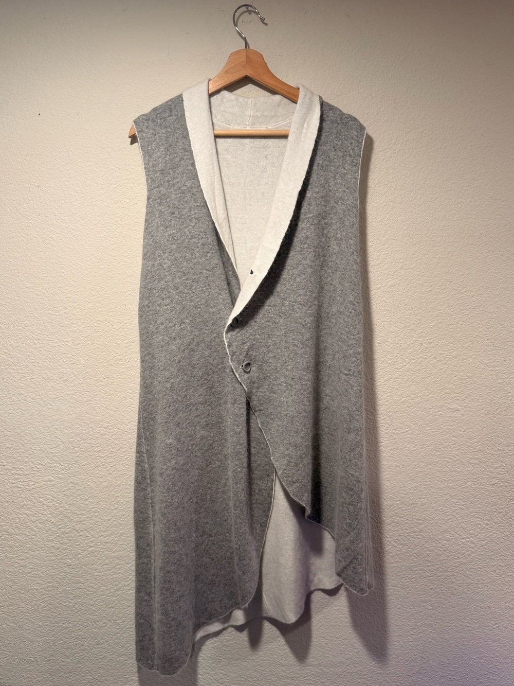 Sleeveless Draped Reversible Angora Blend Open-Front Cardigan Vest